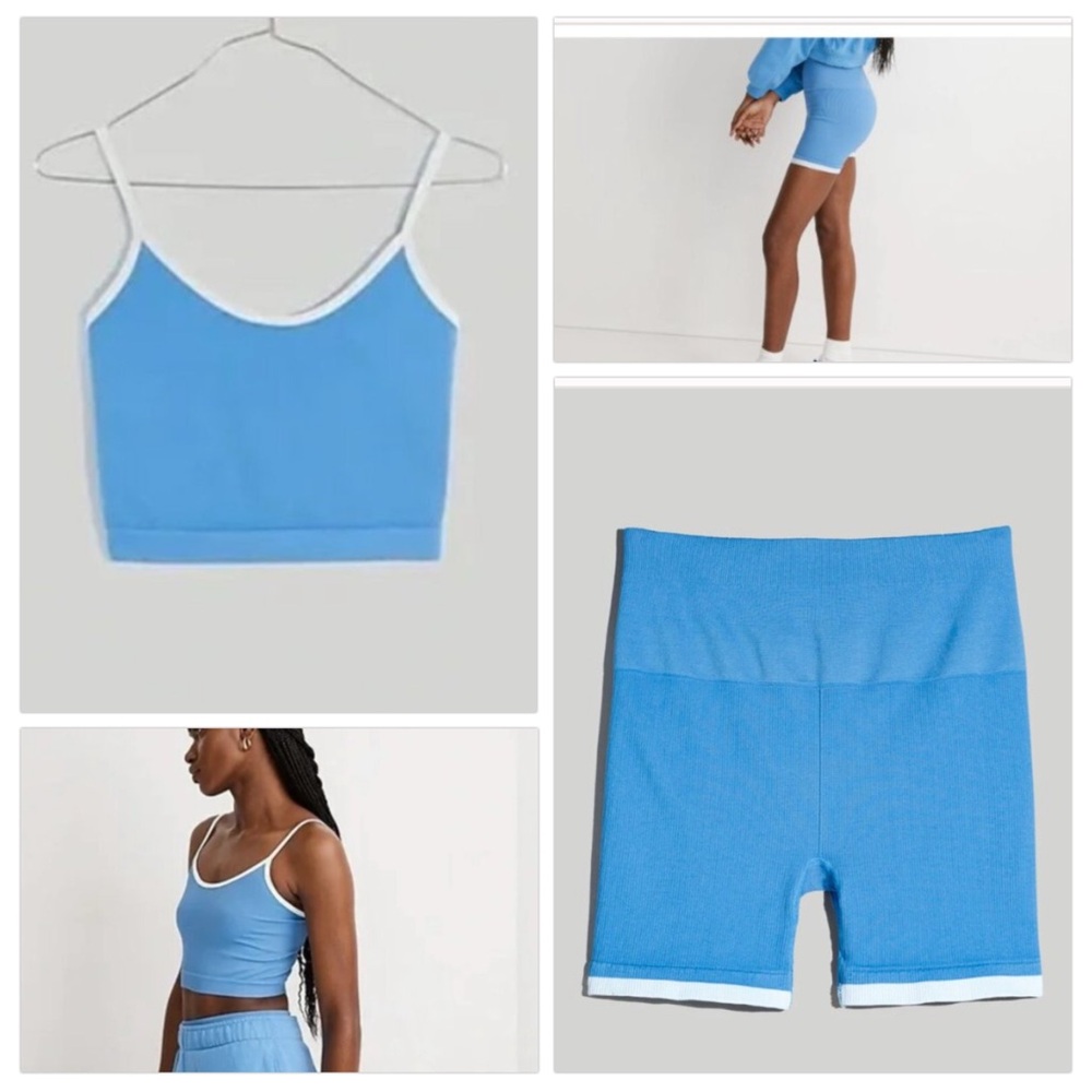 NWT Madewell MWL Seamless Biker Shorts & Matching Tank Women's L-XL Blue Ribbed